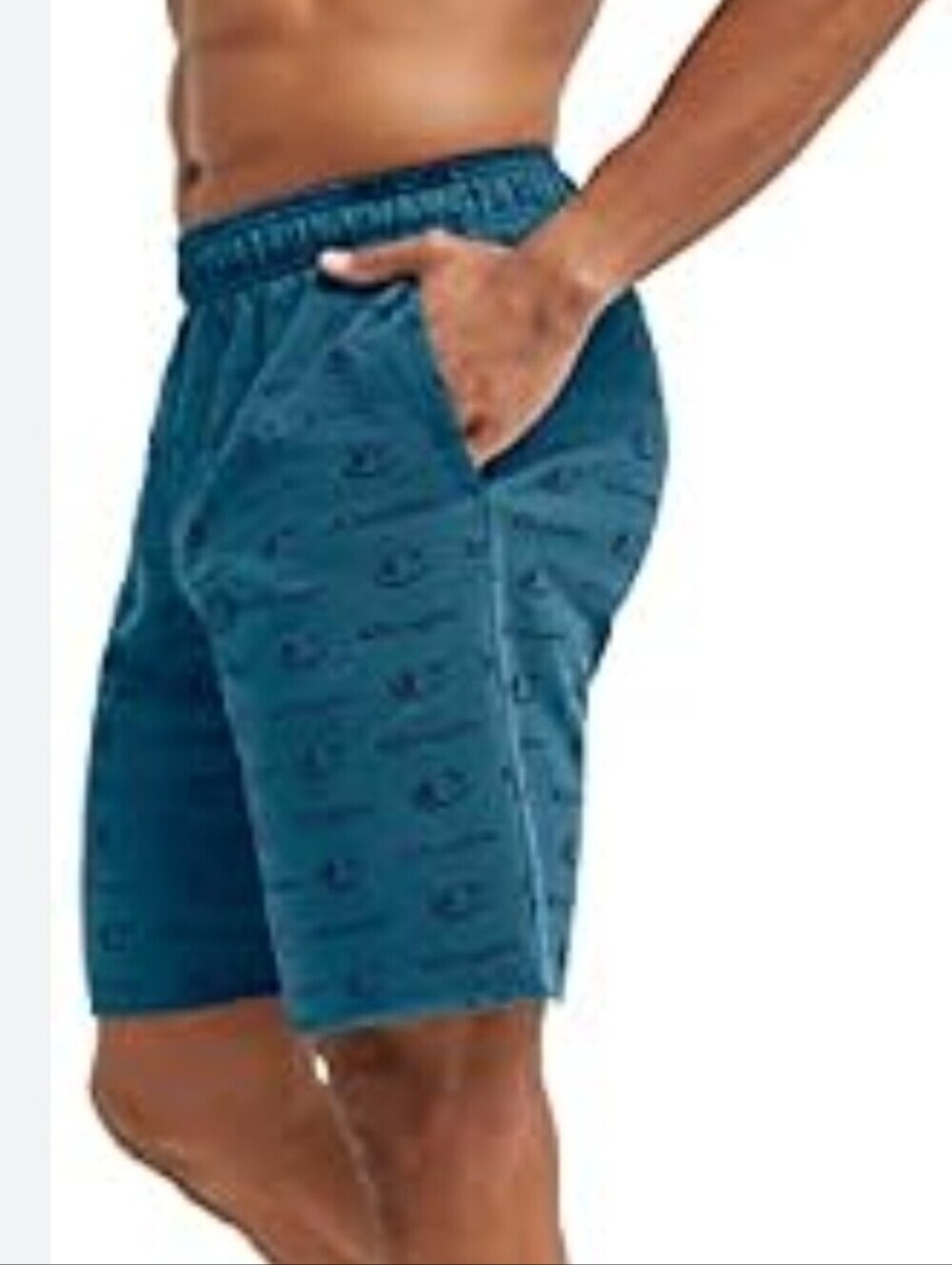Champion Mens Teal All Over Logo Athletic Shorts Medium Green Knit Athleisure